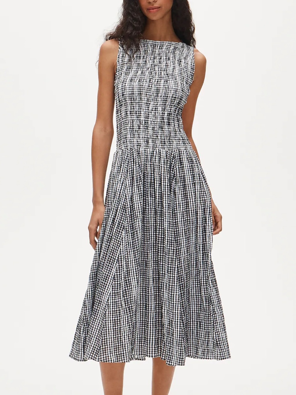 Sleeveless Black and White Gingham Midi Dress